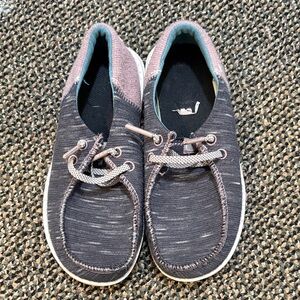 Hey Dude Kids Slip-On Moccasins in Charcoal and Pink